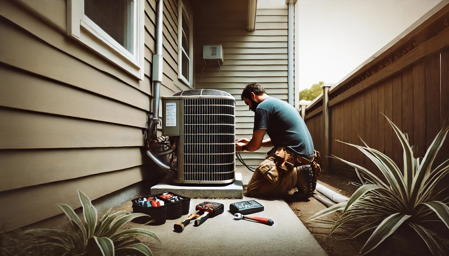 Professional HVAC technician servicing air conditioning system in Houston, TX
